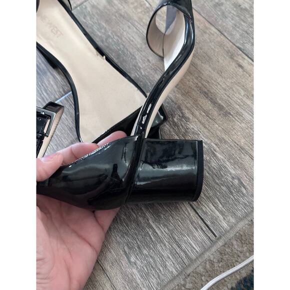 Nine West Women's Black Patent Pruce Ankle Strap Block Heel Sandals Size 8.5M - Picture 8 of 10